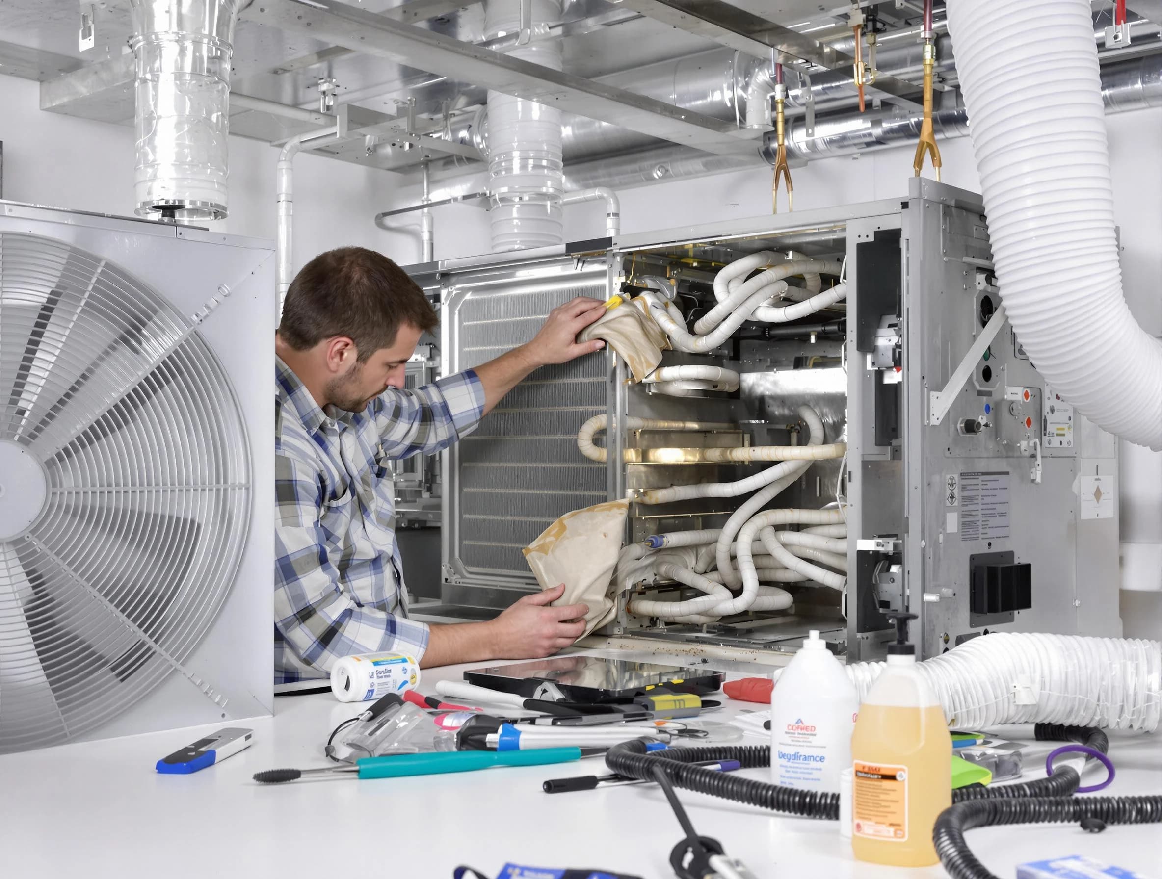 Easton Air Duct Cleaning specialist performing precision AC coil cleaning in Easton