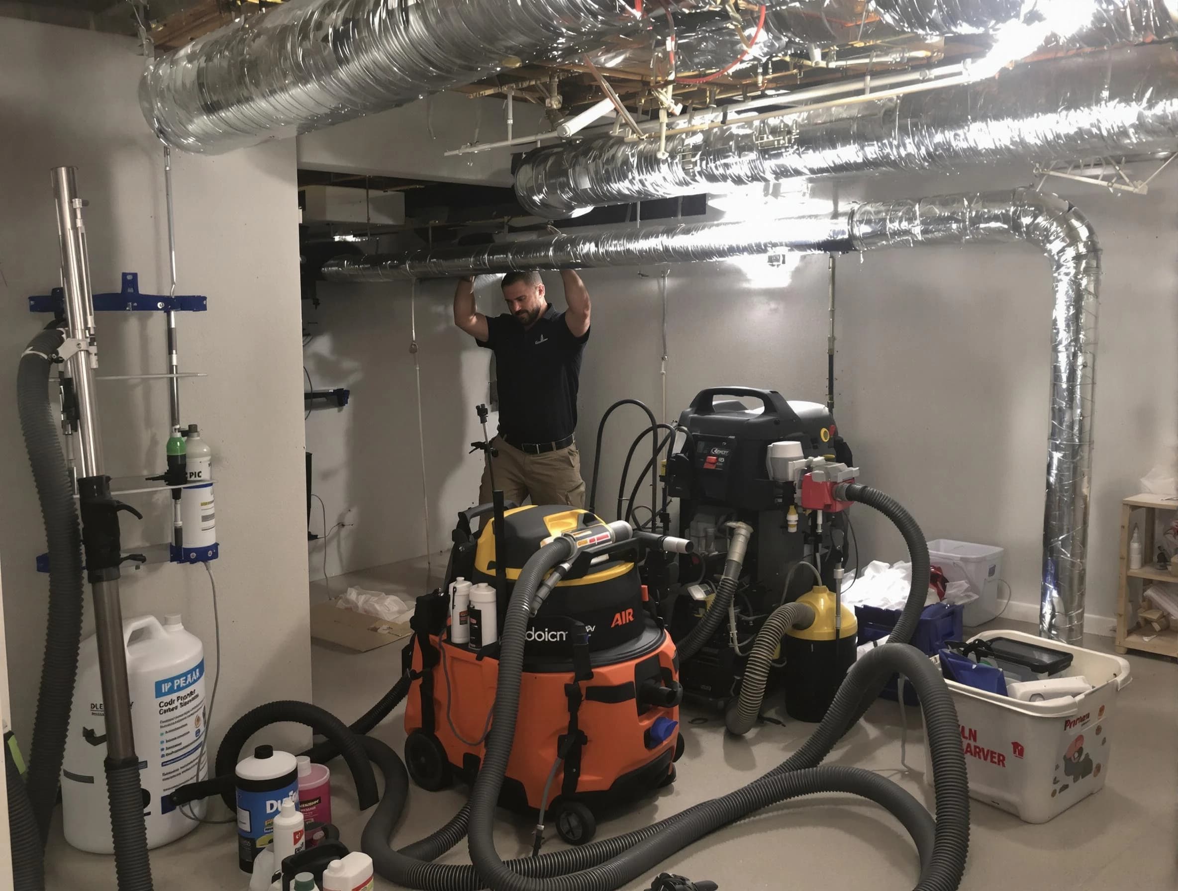 Easton Air Duct Cleaning specialist performing professional mold removal from air ducts using safety equipment in Easton