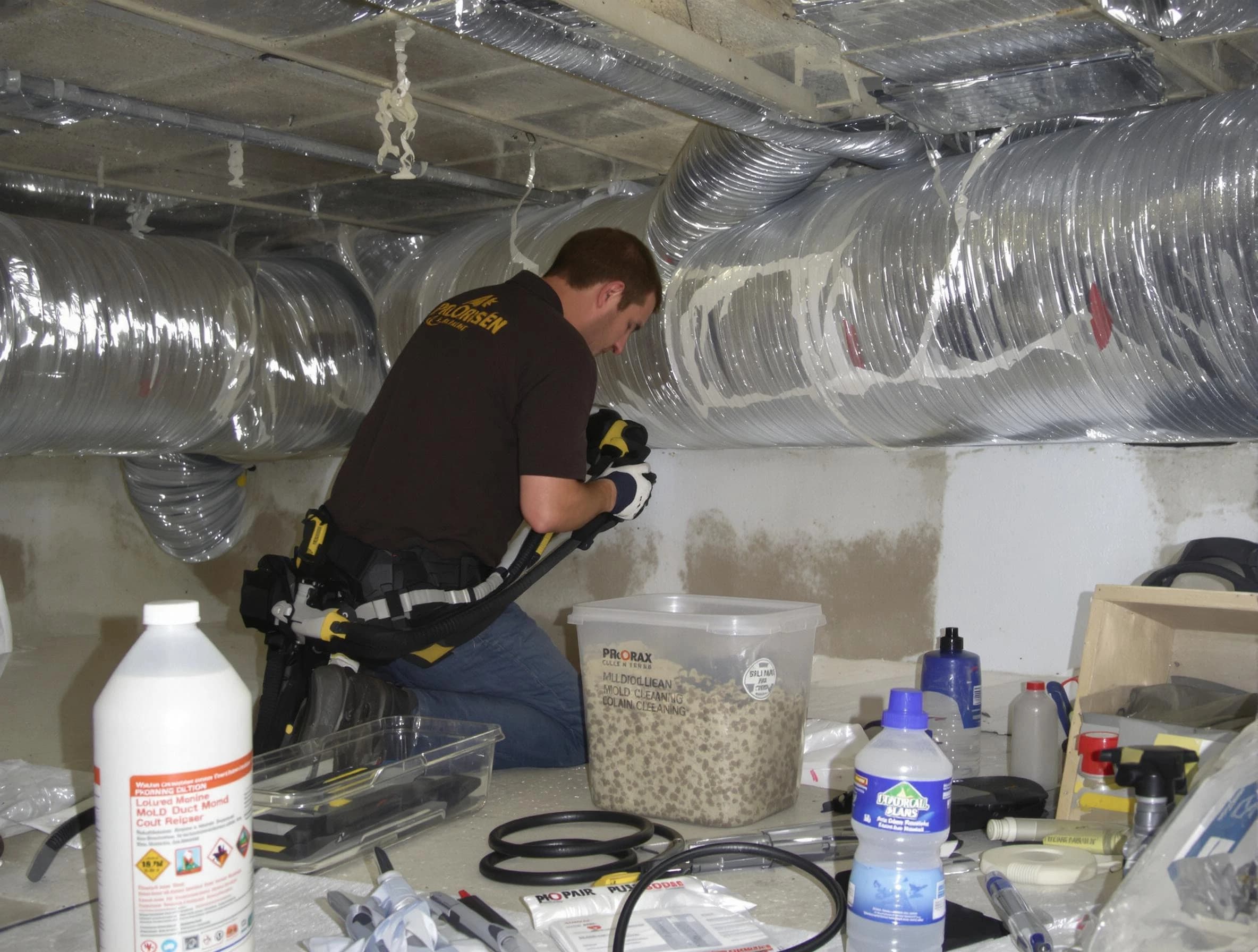 Easton Air Duct Cleaning specialist performing professional mold removal from air ducts in Easton