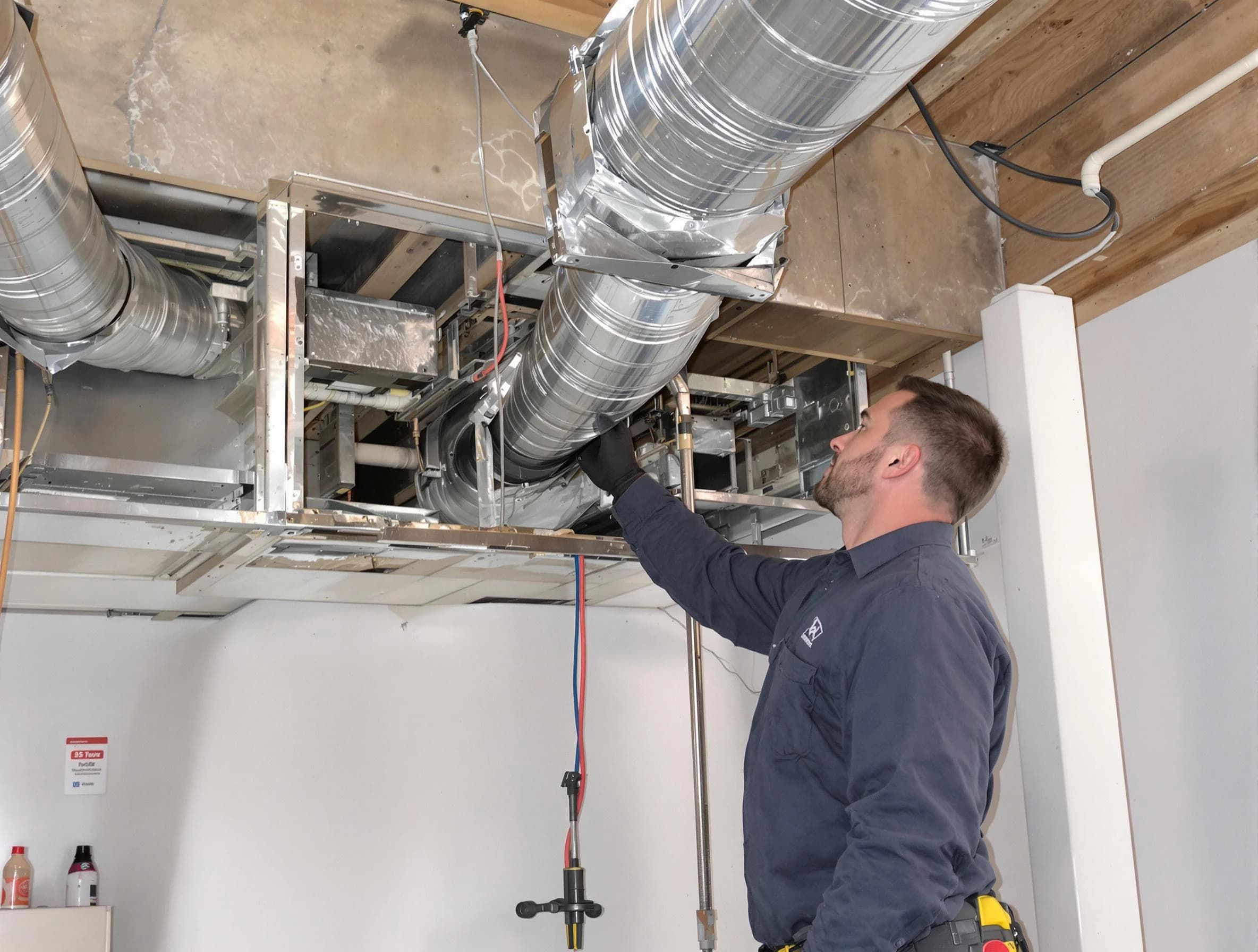 Easton Air Duct Cleaning technician performing professional air duct repair using specialized tools in Easton