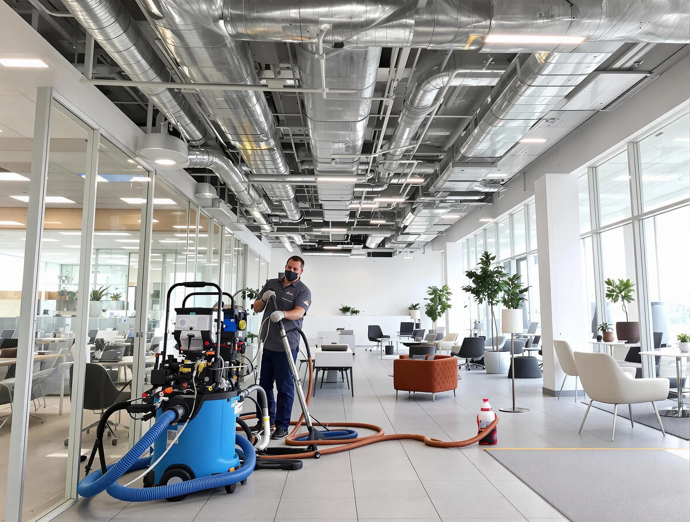 Easton Air Duct Cleaning team conducting comprehensive commercial duct cleaning at a business location in Easton