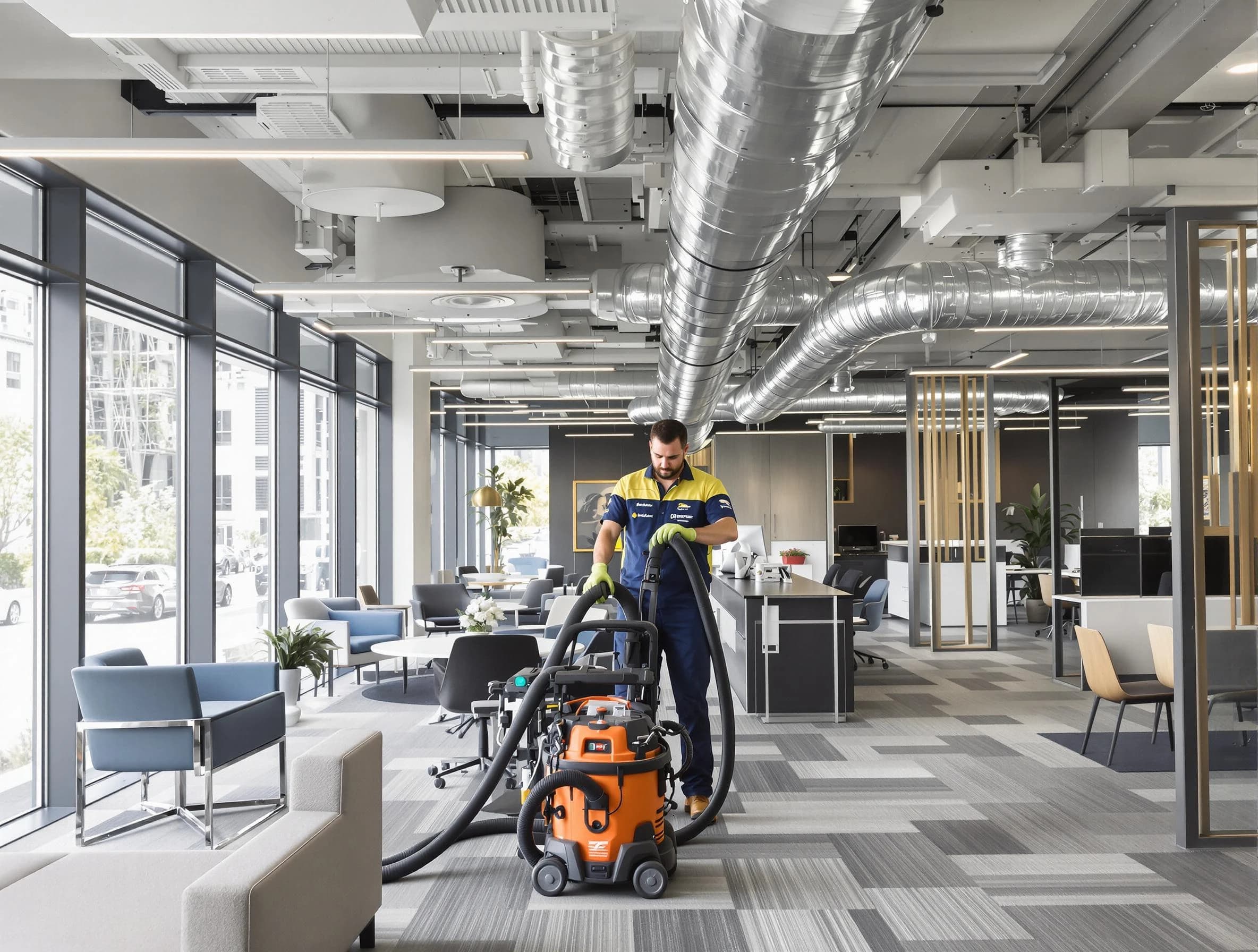 Easton Air Duct Cleaning team performing thorough commercial duct cleaning at a Easton business center