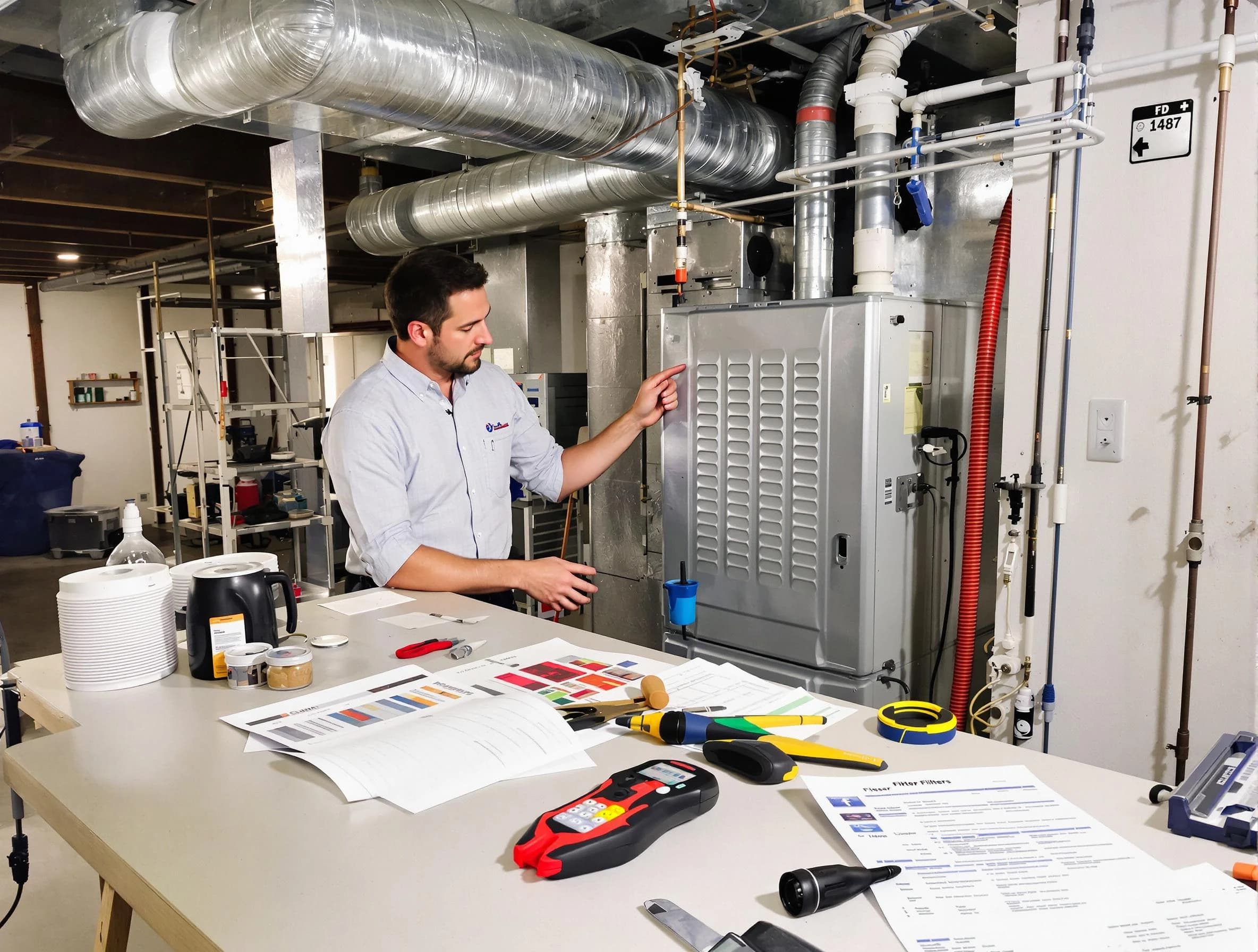 Easton Air Duct Cleaning inspector conducting detailed filter system evaluation using professional diagnostic tools in Easton