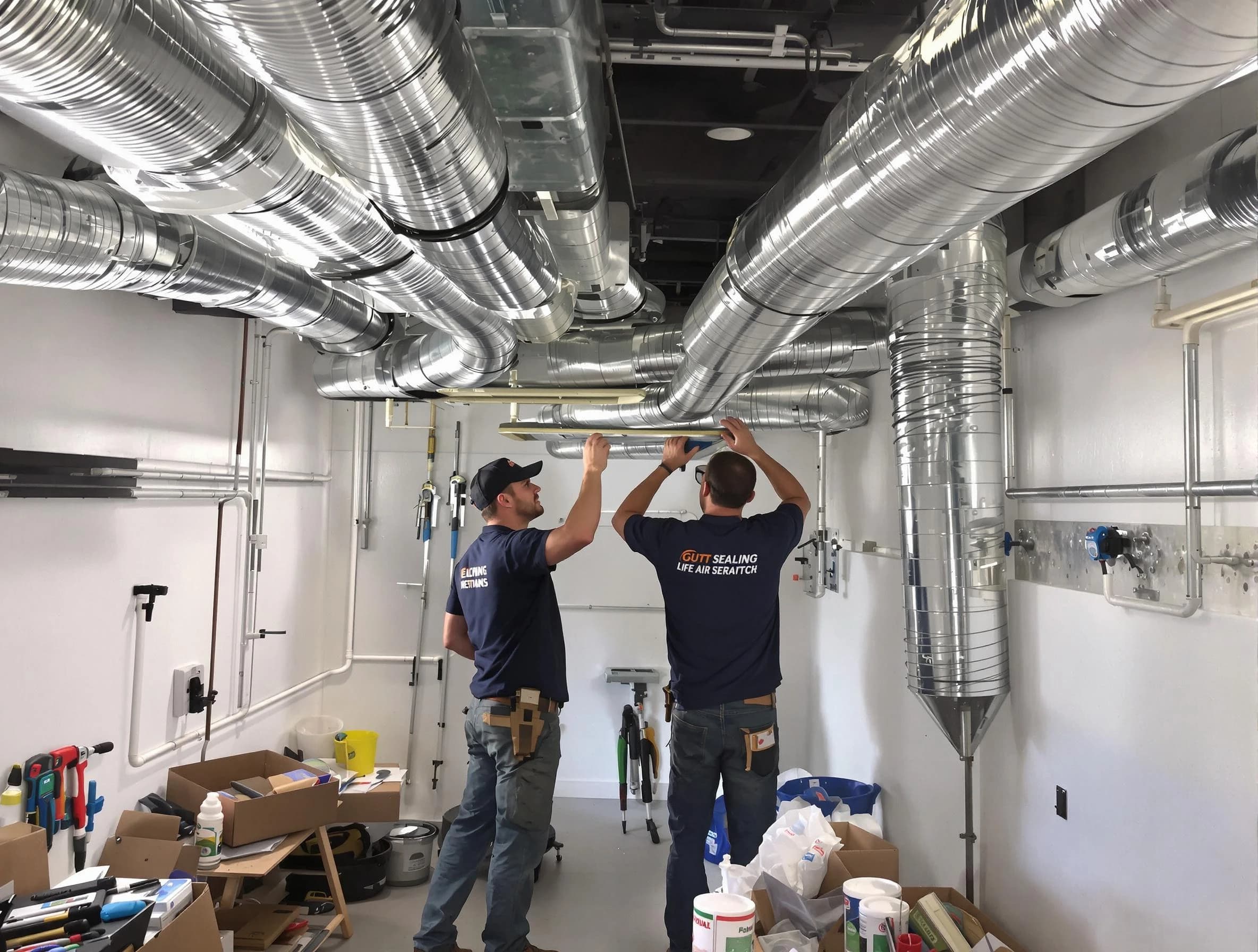 Easton Air Duct Cleaning technician applying professional duct sealing solutions in Easton